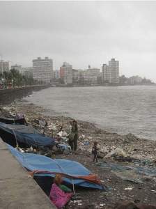 Trash litters the coast of Mumbai